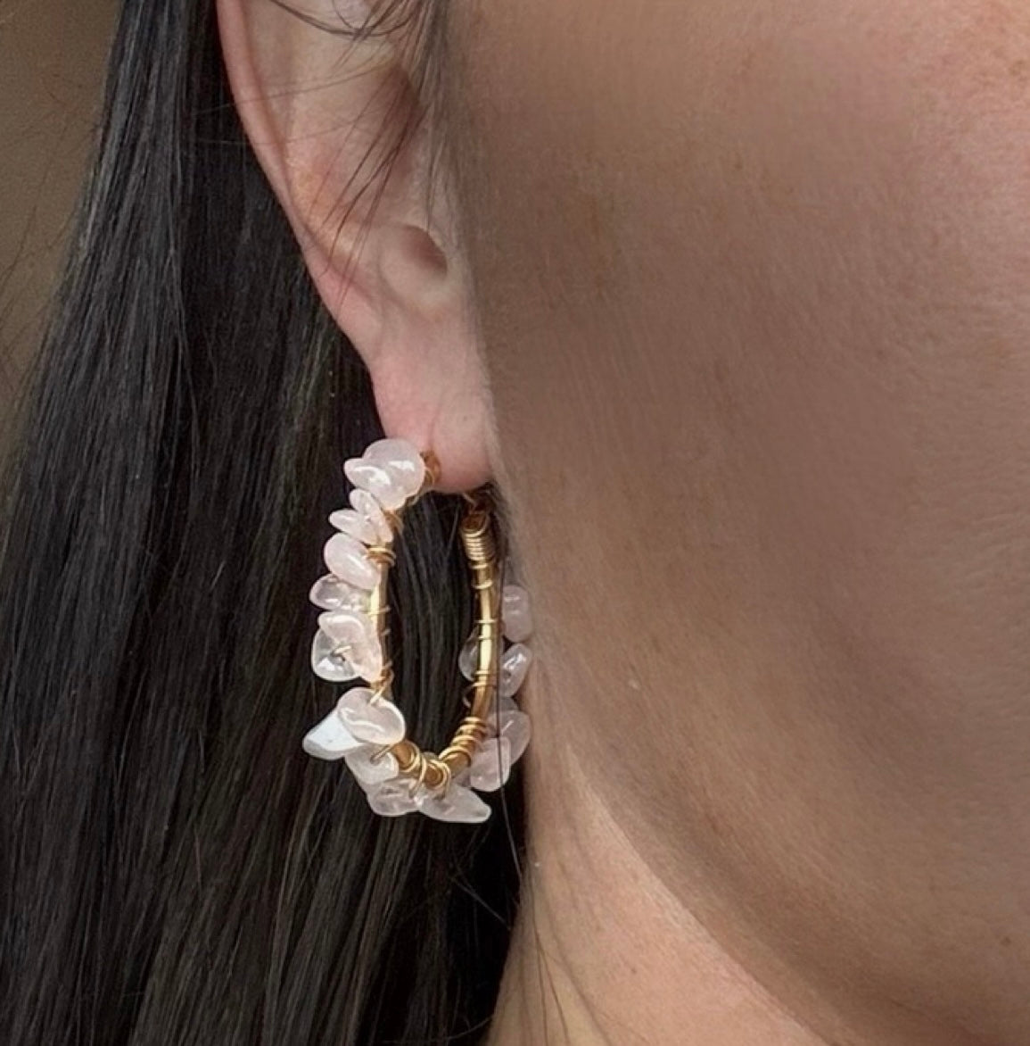 Oorbellen rozenkwarts - waterproof