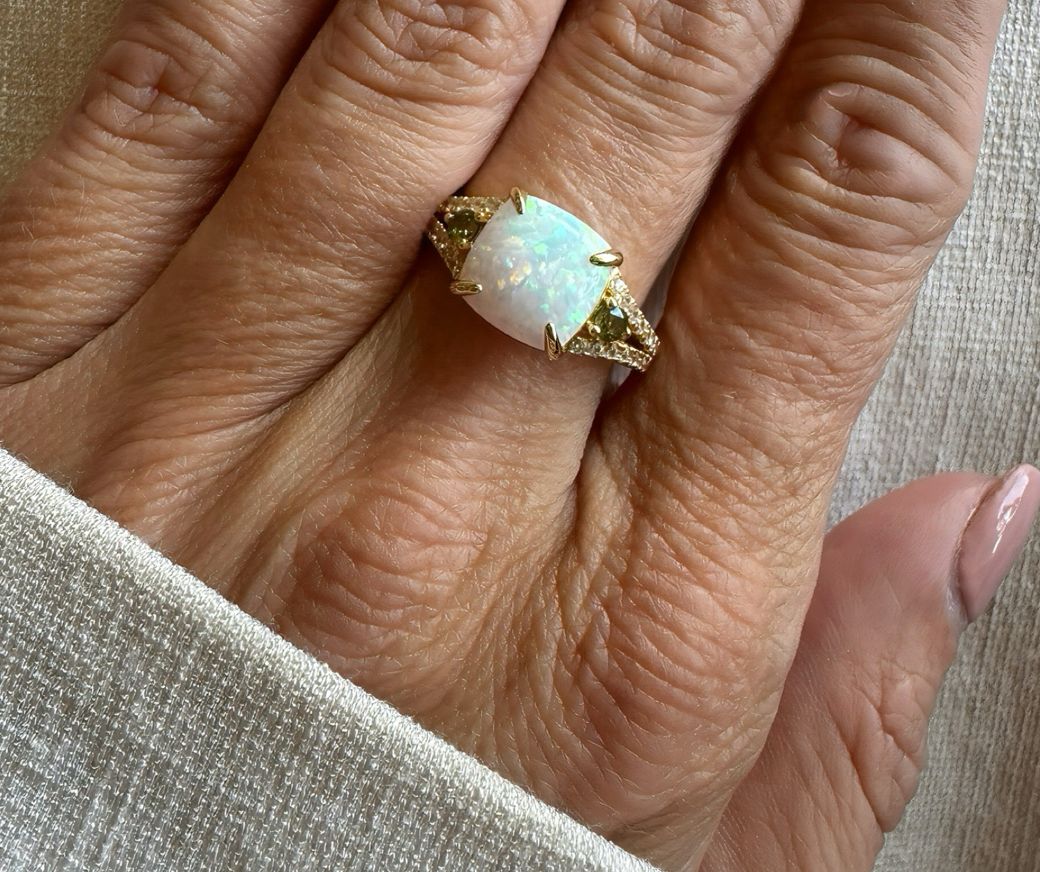 Ring opaal groen - goldplated