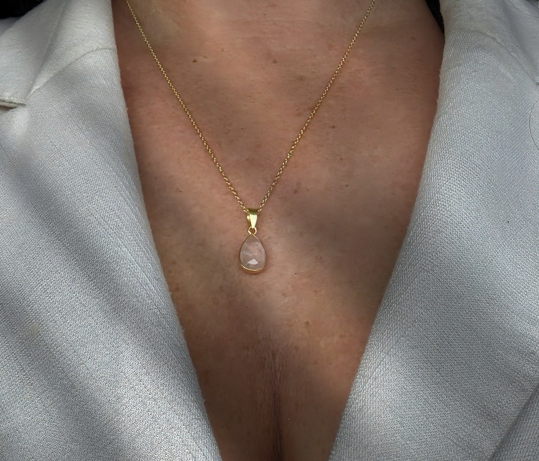 Ketting rozenkwarts - Vermeil steen 12mm x 8mm