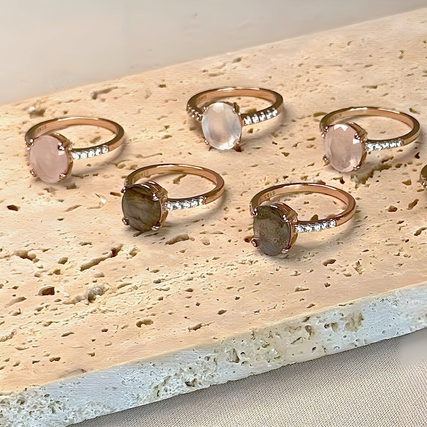 Ring maansteen - rosegoud moonglow