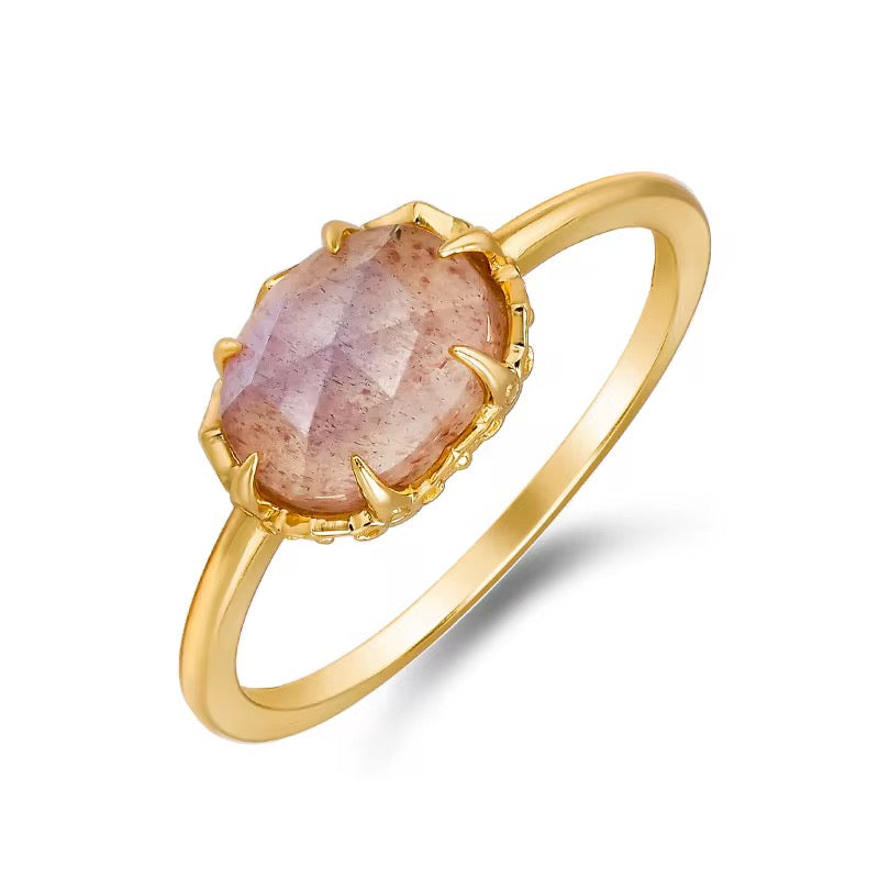 Aardbeienkwarts ring goud – edelsteen ring voor liefde & positiviteit